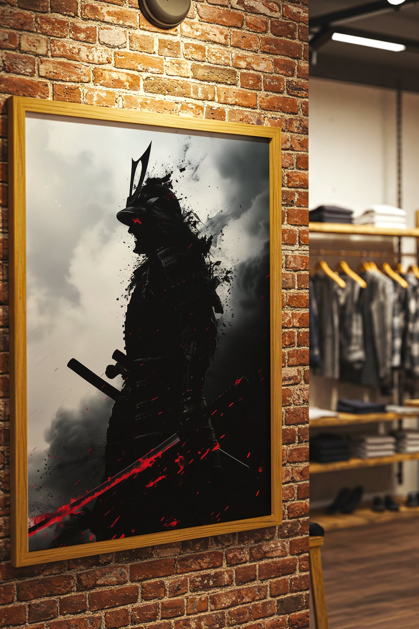 Crimson Blade Samurai Print - Dark Monochrome Poster | Samurai Legacy