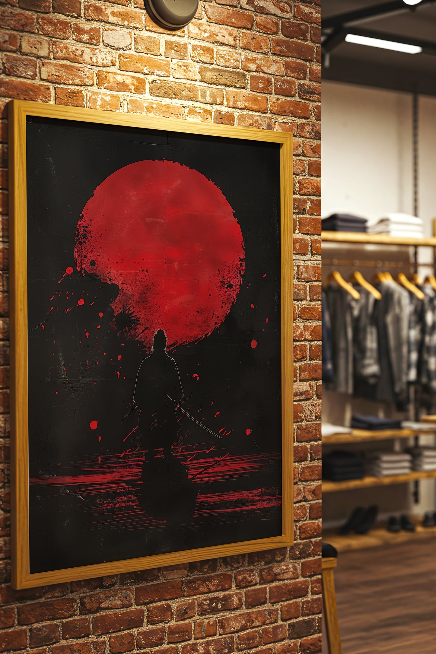Crimson Moon Samurai Wall Art - Dark Minimalist Poster | Samurai Legacy