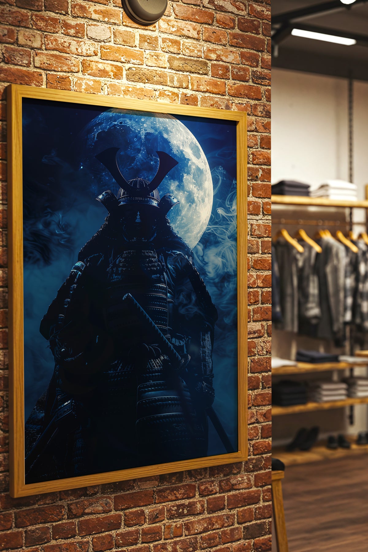 Full Moon Samurai Armor Print - Lunar Noir Art | Samurai Legacy