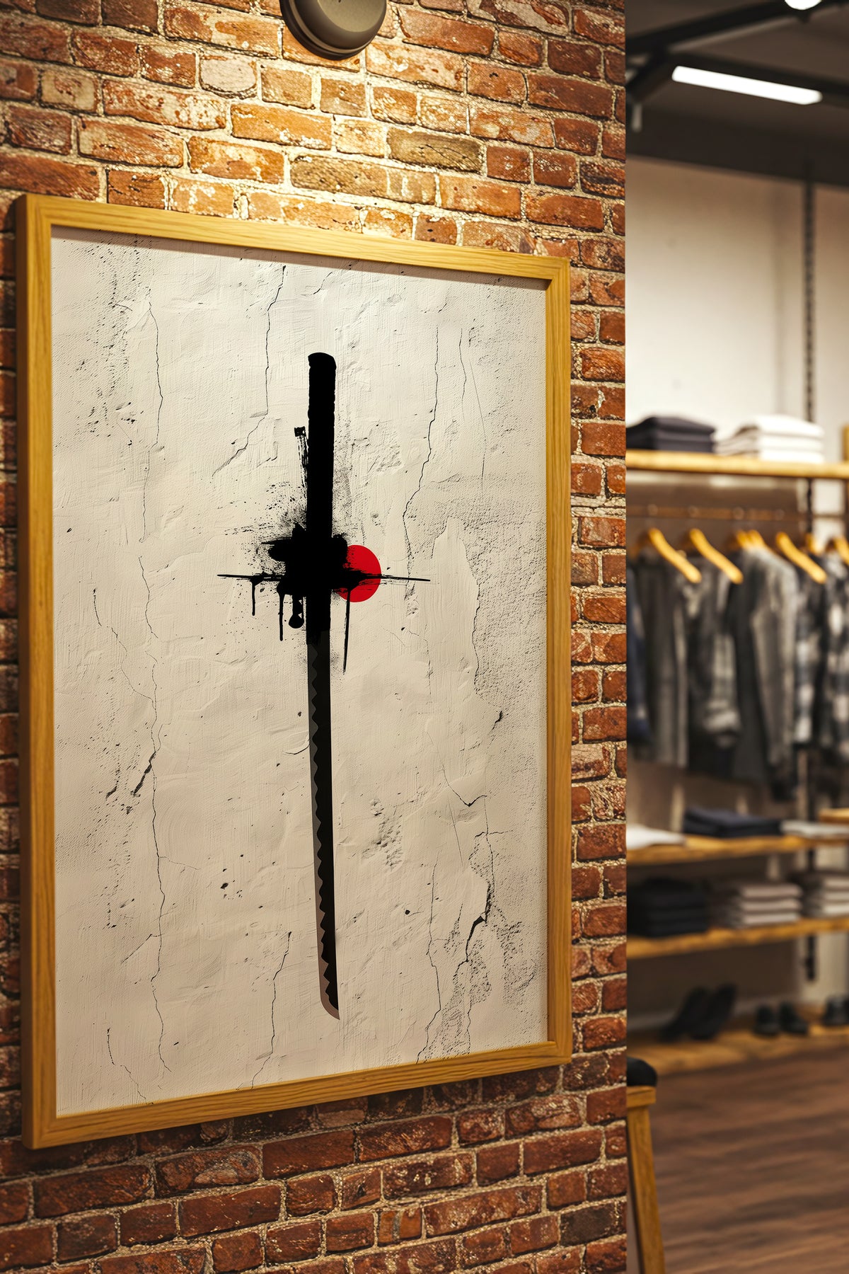 Katana Sword Red Sun Wall Art - Minimalist Ink Poster | Samurai Legacy