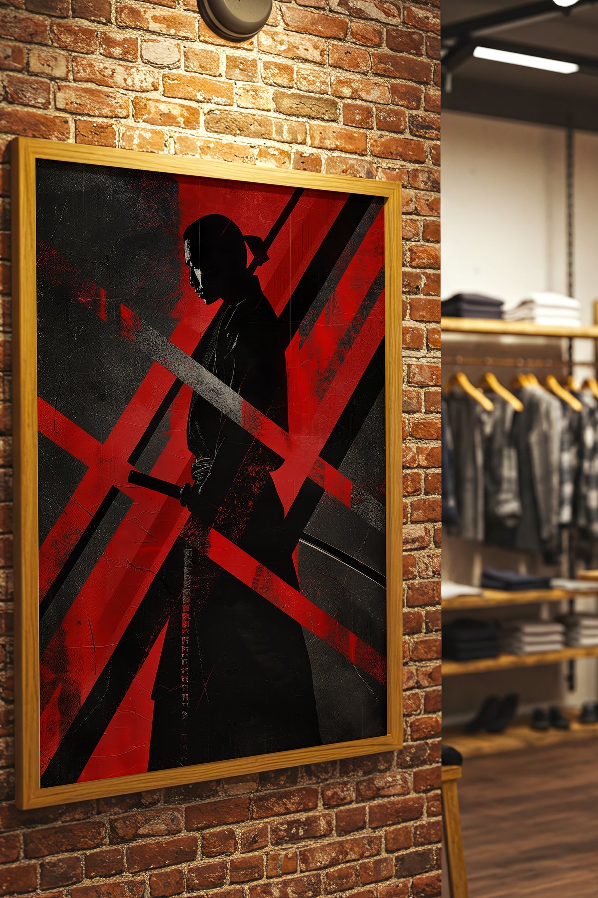 Red Geometric Samurai Print - Abstract Line Poster | Samurai Legacy