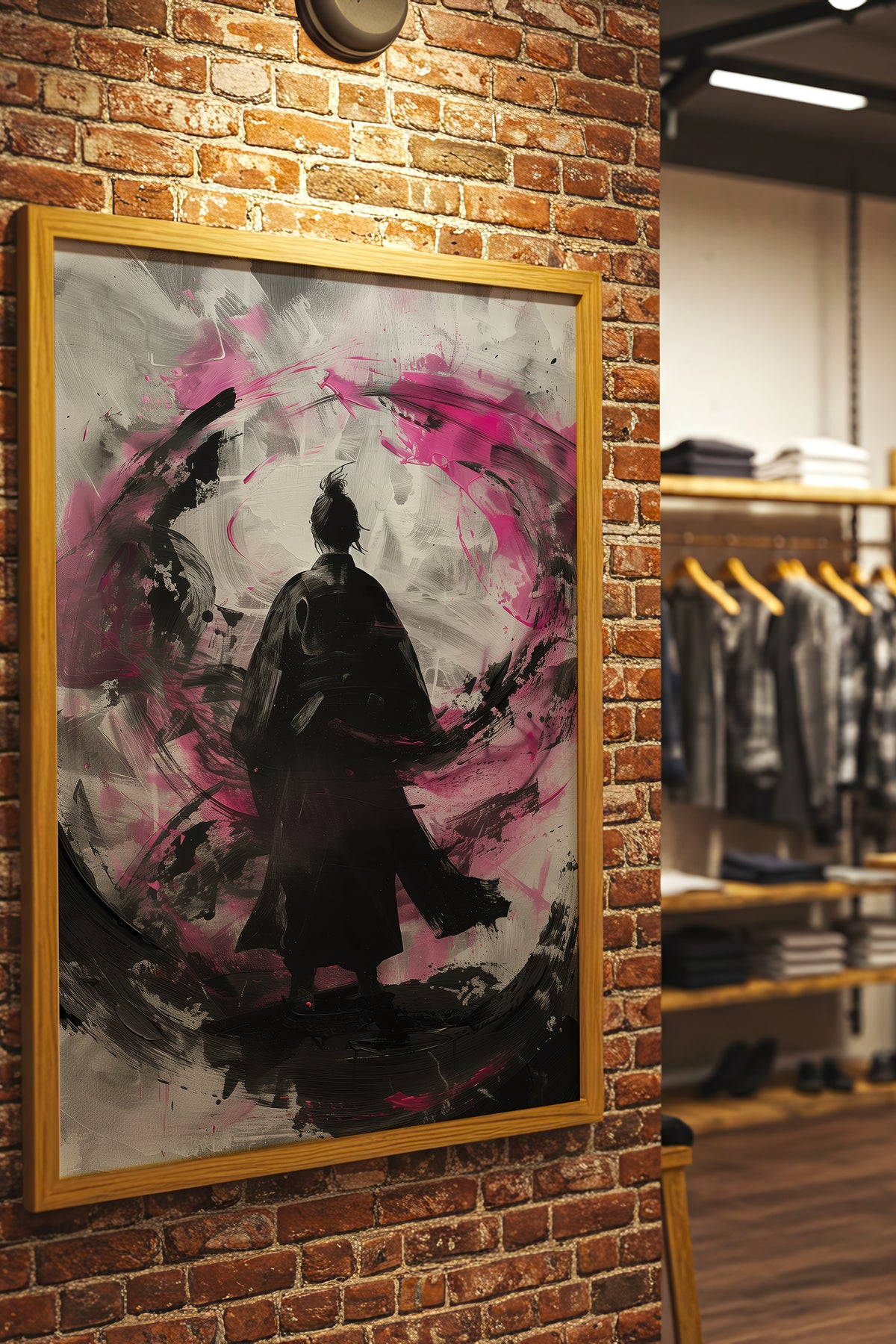 Silent Focus Lone Samurai Print - Expressionist Pink Ink Art | Samurai Legacy