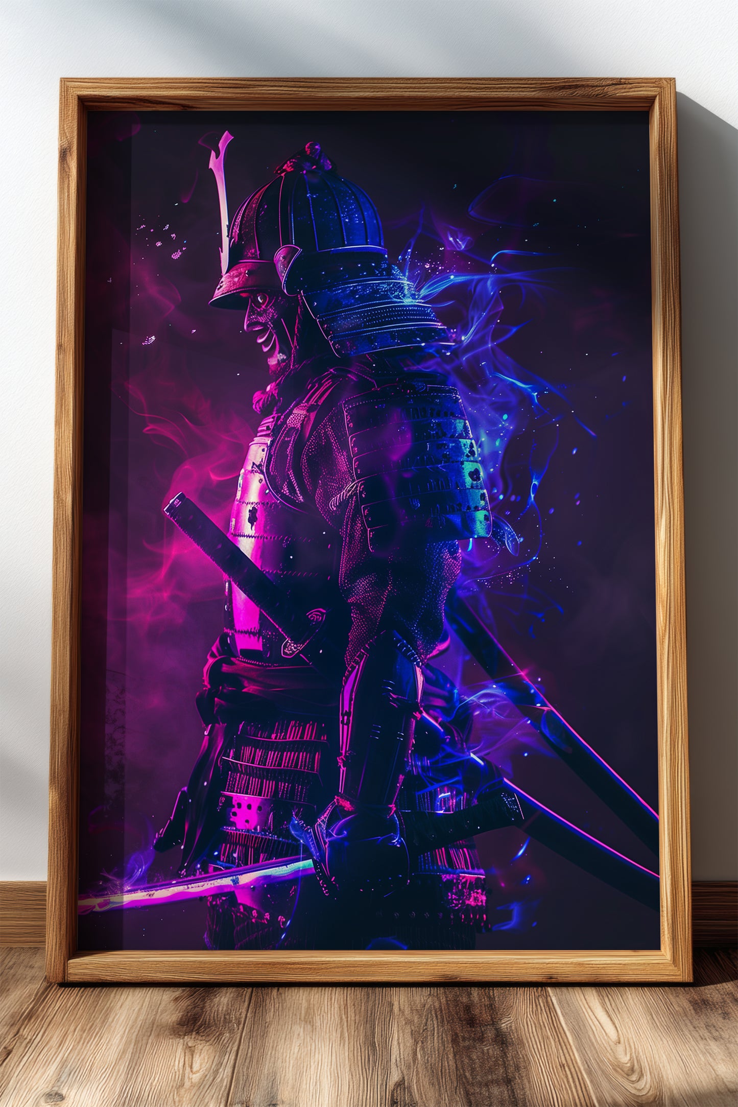 Cyber Neon Samurai Wall Art - Violet Blue Shogun Poster | Samurai Legacy