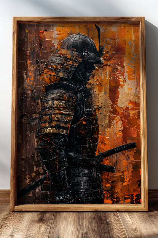 Amber Gold Samurai Print - Texture Oil Painting Poster | Samurai Legacy