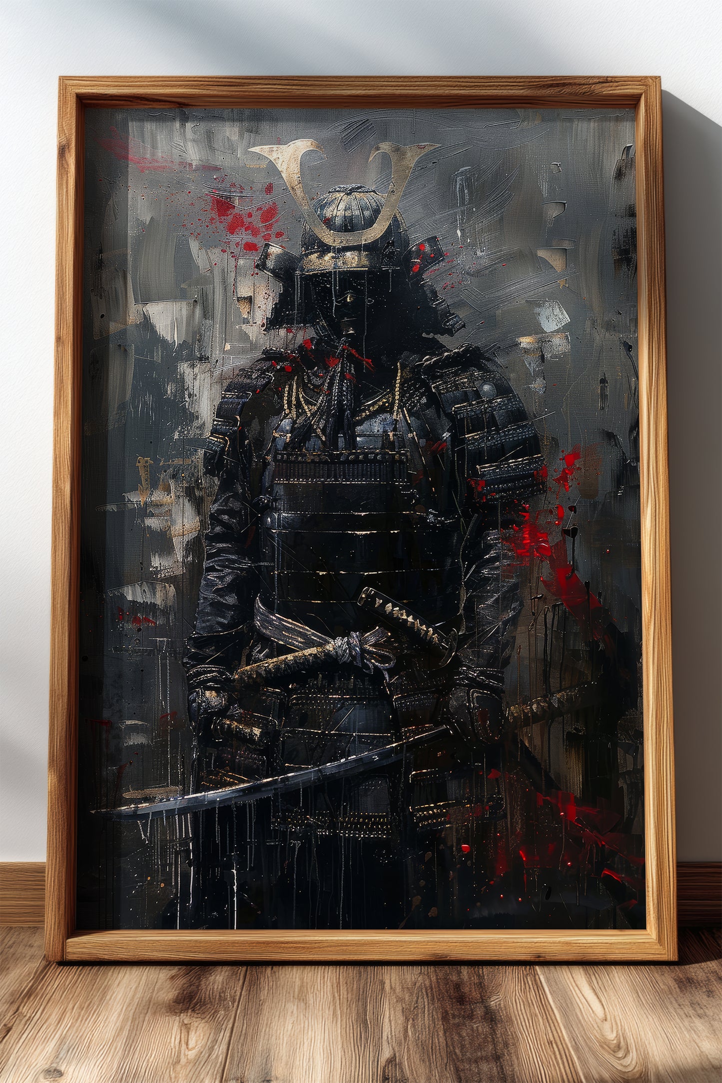 Dark Armor Samurai Katana Print - Impasto Gold Poster | Samurai Legacy