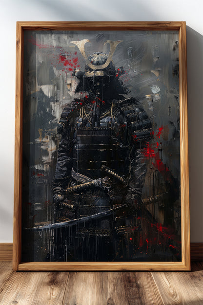 Dark Armor Samurai Katana Print - Impasto Gold Poster | Samurai Legacy