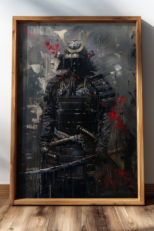 Dark Armor Samurai Katana Print - Impasto Gold Poster | Samurai Legacy
