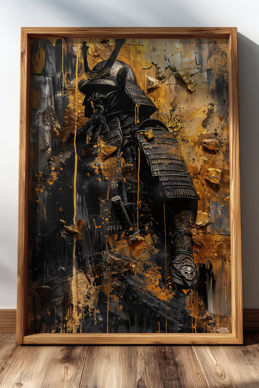 Gold Leaf Impasto Samurai Print - Obsidian Shogun Art | Samurai Legacy