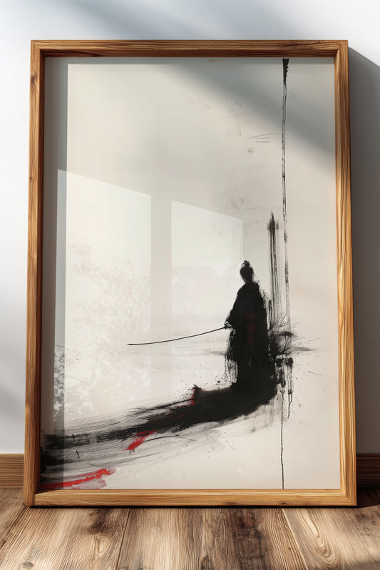 Minimalist Ink Samurai Print - Zen Solitary Art Poster | Samurai Legacy