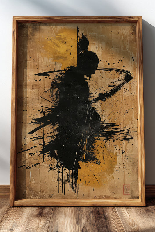 Gold Leaf Calligraphy Samurai Print - Sumi Art Poster | Samurai Legacy