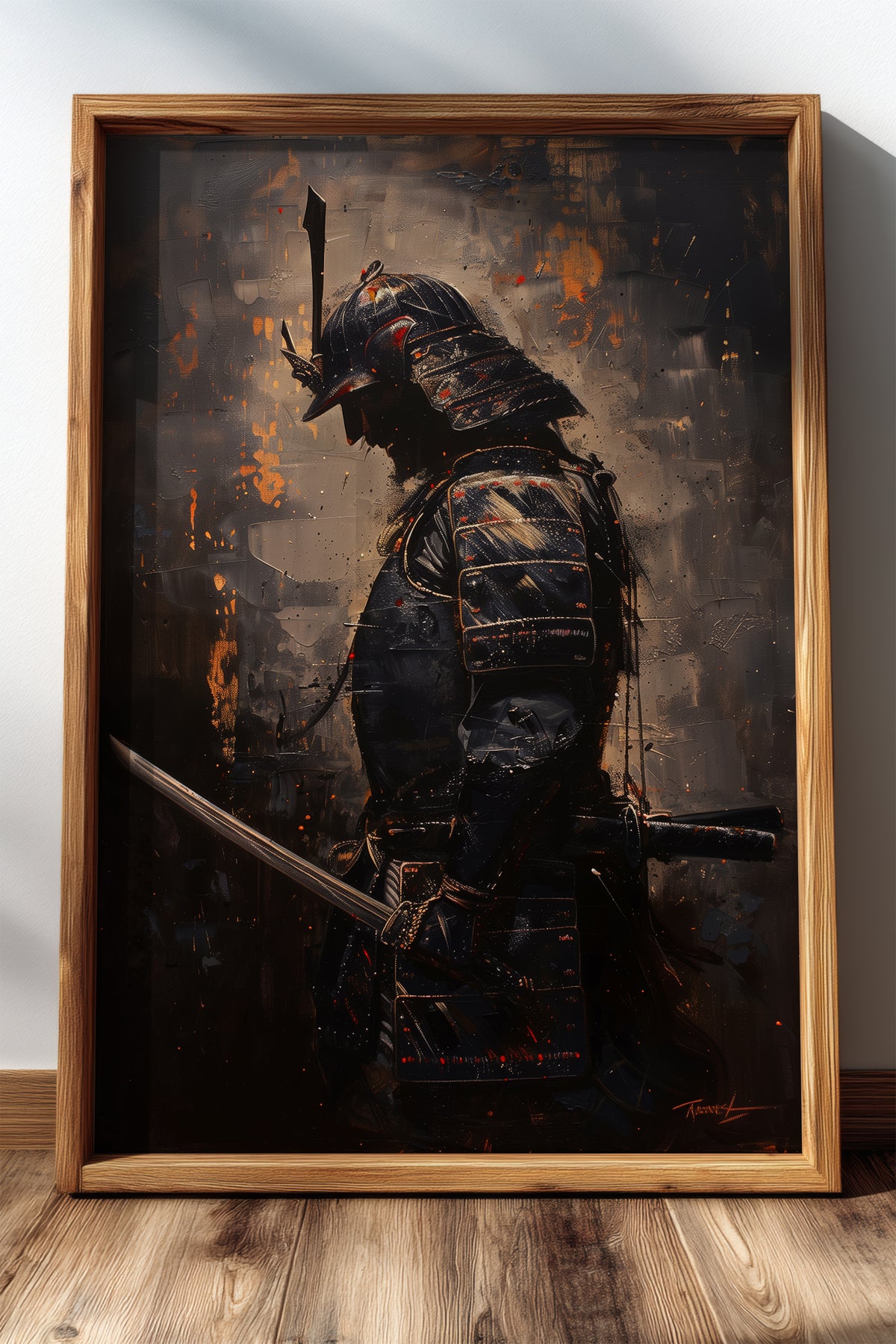 Gold Ember Samurai Profile Print - Dark Impasto Art | Samurai Legacy