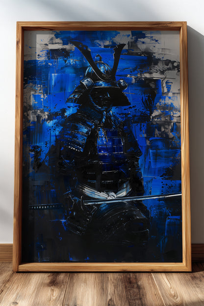 Cobalt Samurai Armor Print - Impasto Blue Expressionism | Samurai Legacy