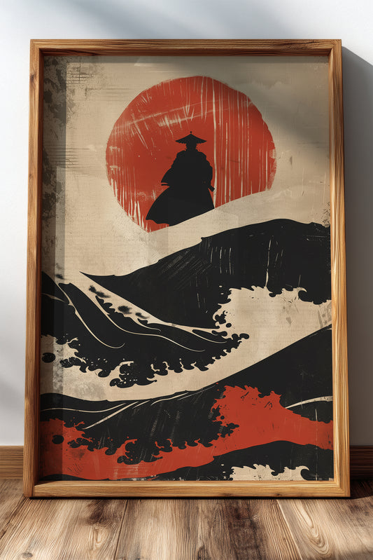 Great Wave Samurai Silhouette Print - Woodblock Art | Samurai Legacy