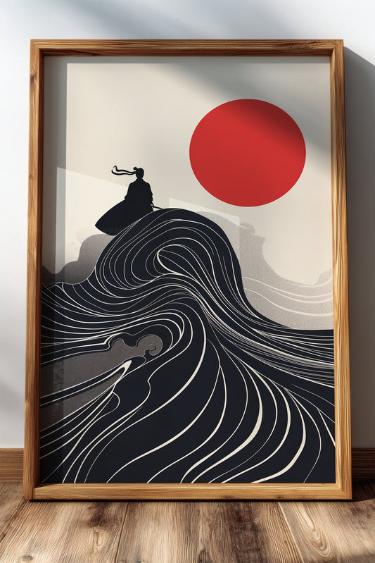 Flowing Wave Samurai Silhouette Print - Ukiyo-e Art | Samurai Legacy