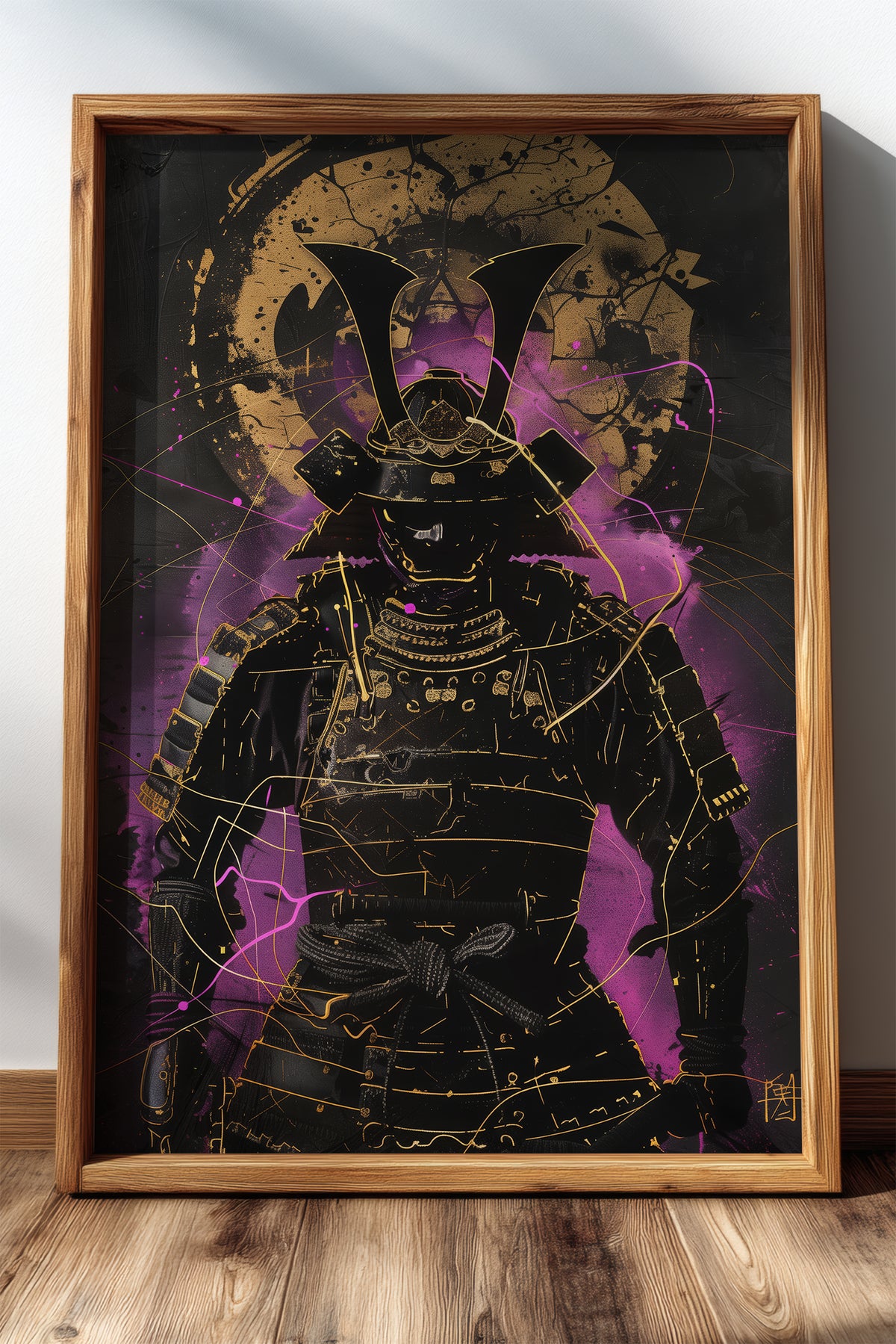 Neon Purple Samurai Print - Cyberpunk Shogun Art | Samurai Legacy