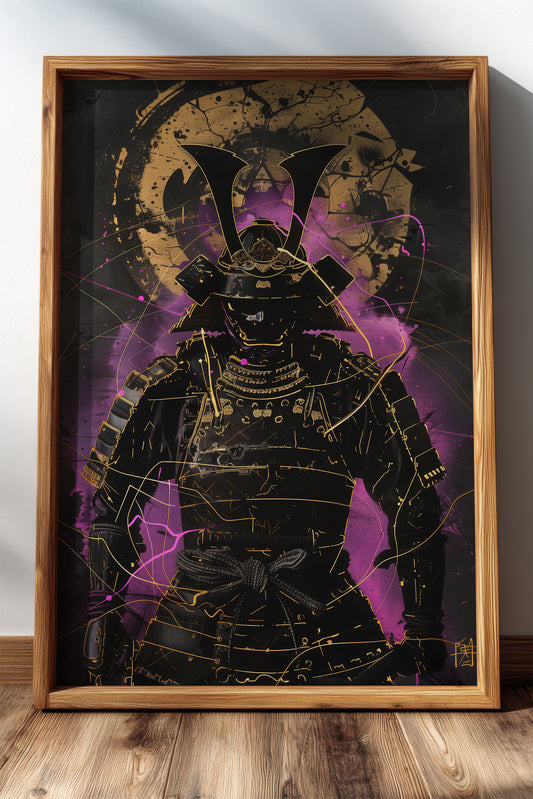 Neon Purple Samurai Print - Cyberpunk Shogun Art | Samurai Legacy