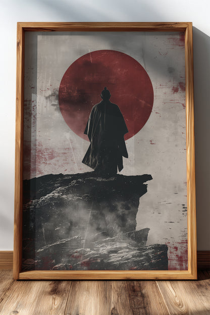 Solitary Cliff Samurai Print - Crimson Sun Art | Samurai Legacy