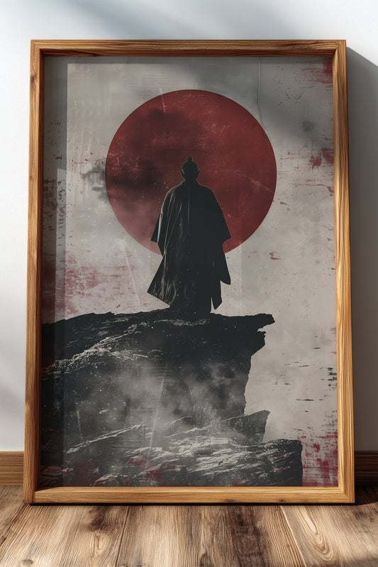 Solitary Cliff Samurai Print - Crimson Sun Art | Samurai Legacy