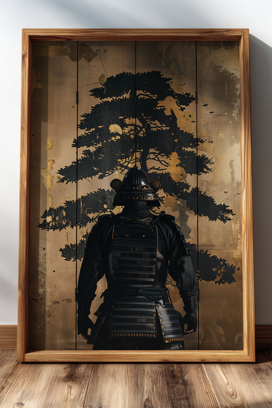 Golden Pine Samurai Screen Print - Folding Screen Art | Samurai Legacy