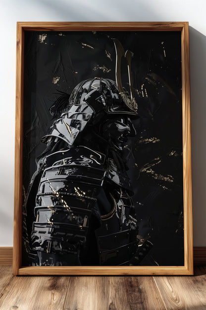 Black Lacquer Samurai Profile Print - Dark Armor Art | Samurai Legacy