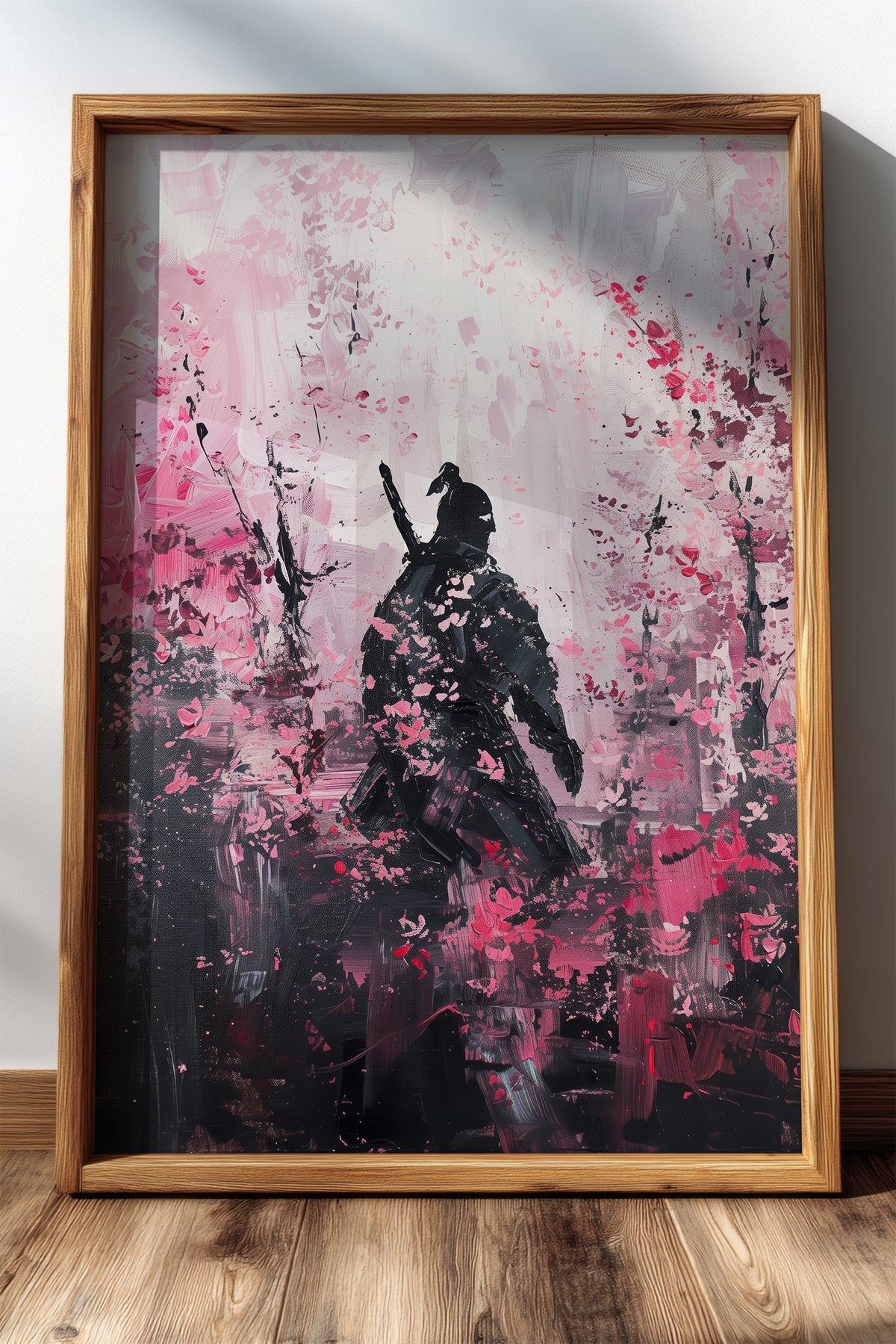 Cherry Blossom Samurai Print - Impressionist Pink Sakura Poster | Samurai Legacy