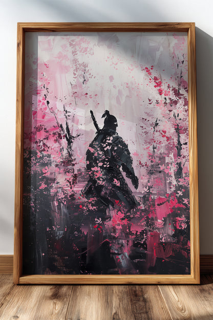 Cherry Blossom Samurai Print - Impressionist Pink Sakura Poster | Samurai Legacy