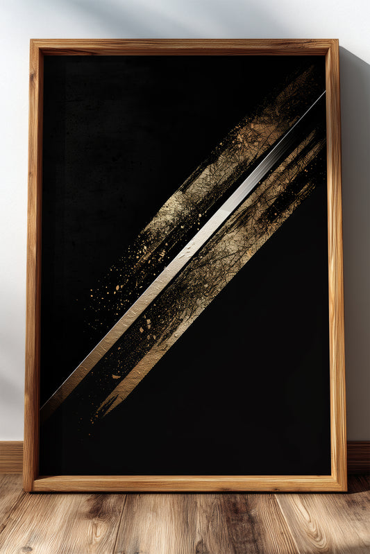 Katana Blade Gold Leaf Print - Minimalist Sword Poster | Samurai Legacy