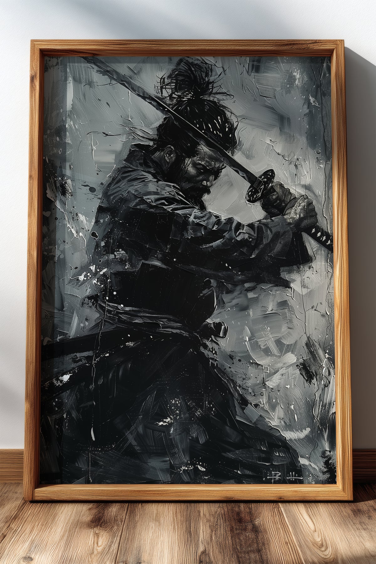 Monochromatic Katana Samurai Poster - Impasto Art Print | Samurai Legacy