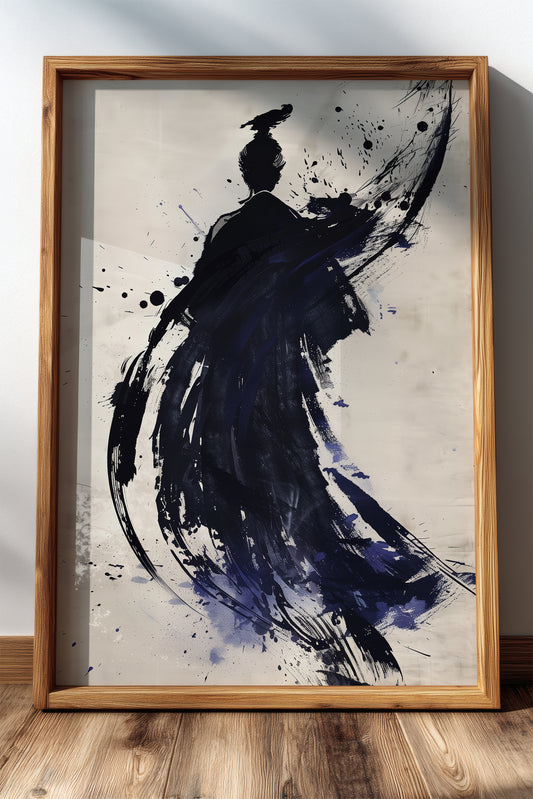 Sumi-e Crow Samurai Print - Ink Wash Brushstroke Poster | Samurai Legacy