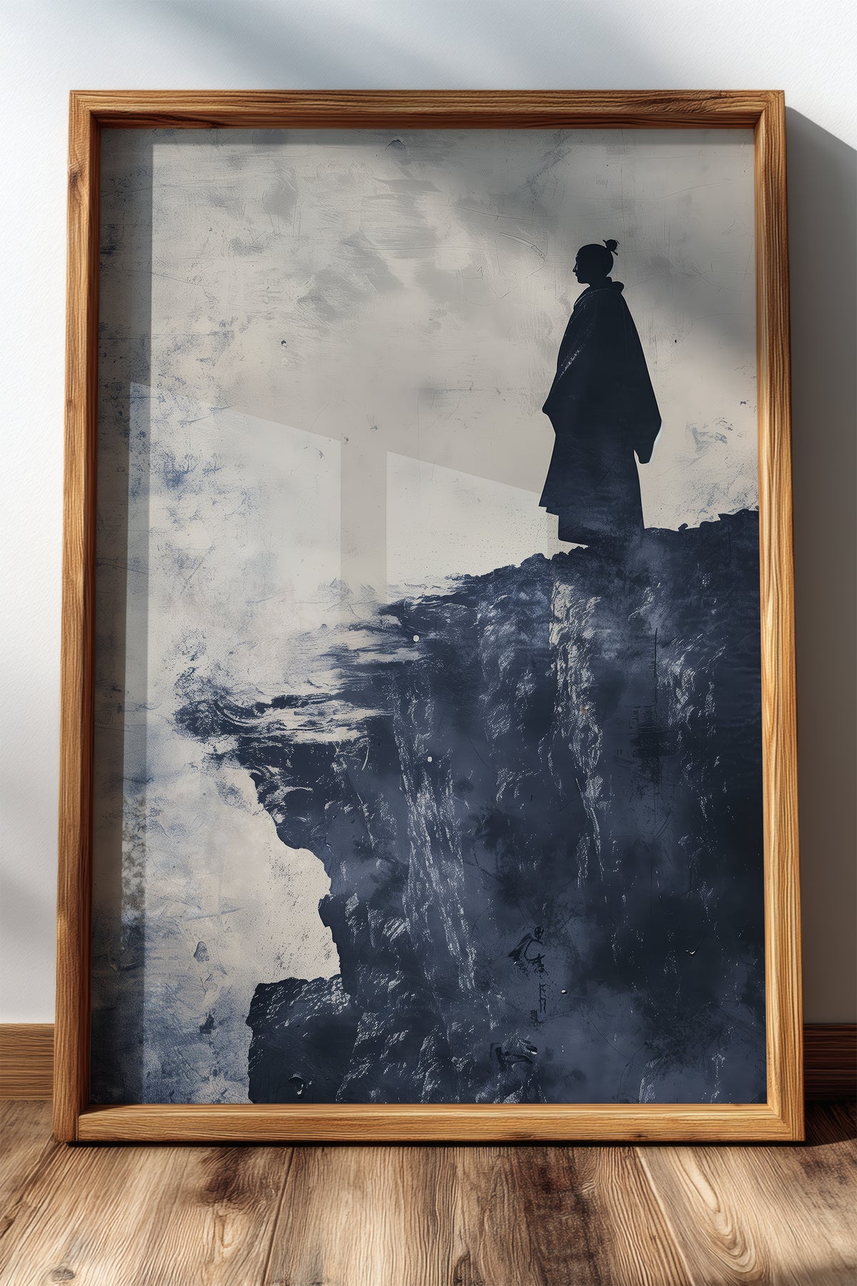 Cliffside Samurai Print - Slate Blue Ink Wash Poster | Samurai Legacy
