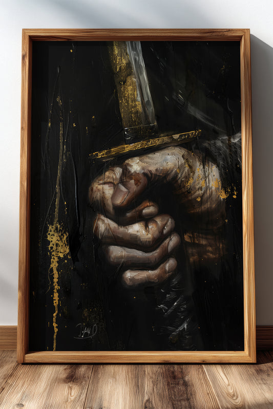 Katana Sword Hand Gold Art Print - Oil Painting style | Samurai Legacy