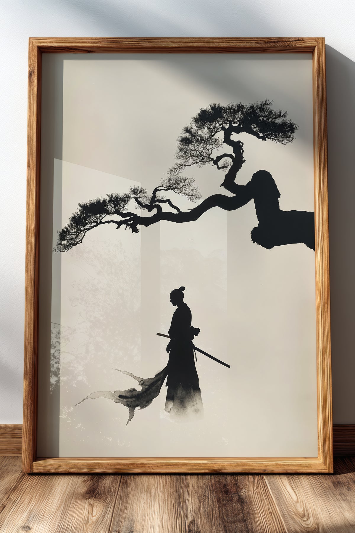 Pine Tree Samurai Art Print - Minimalist Ink Wash Poster | Samurai Legacy