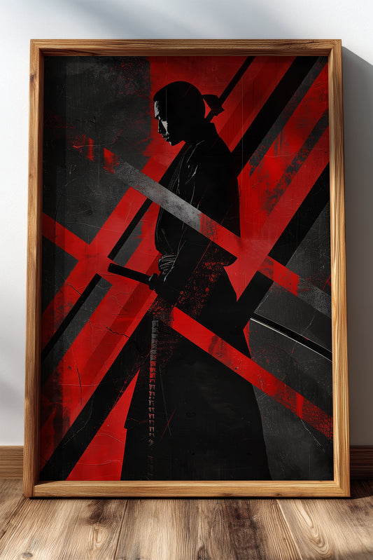 Red Geometric Samurai Print - Abstract Line Poster | Samurai Legacy