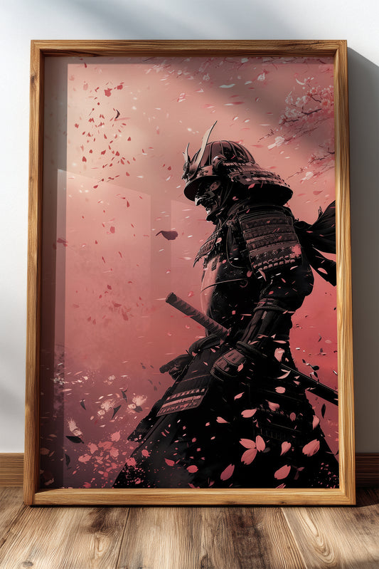 Cherry Blossom Samurai Print - Sakura Petal Pink Poster | Samurai Legacy