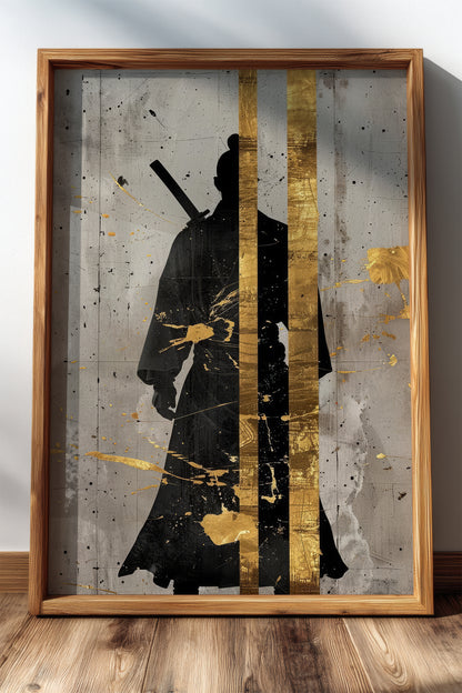 Gold Leaf Samurai Print - Abstract Japanese Art Poster | Samurai Legacy