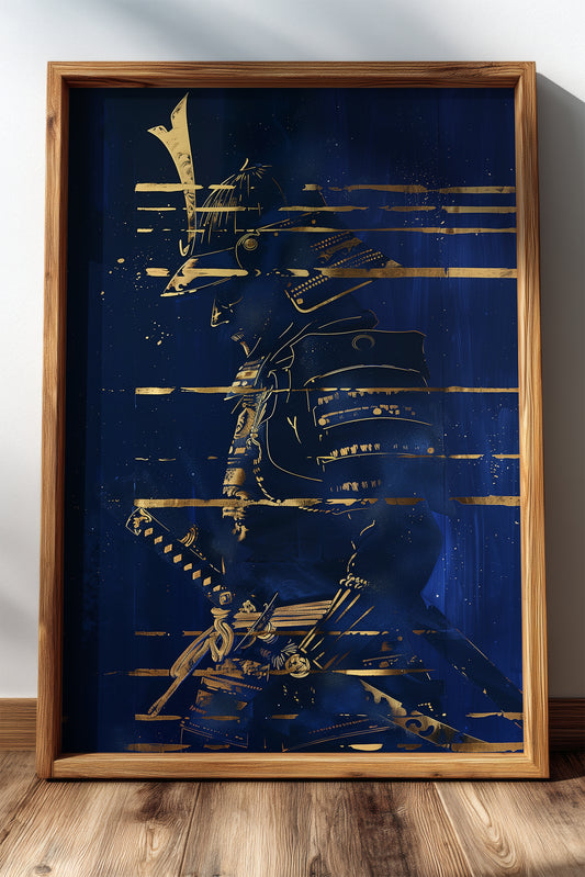 Indigo Gold Samurai Print - Navy Gilded Art Poster | Samurai Legacy