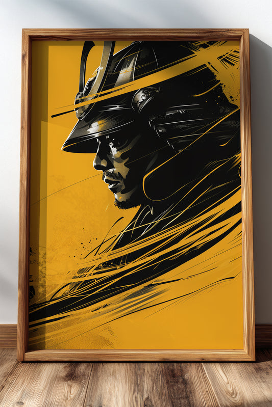 Silent Resolve Samurai Helmet Print - Dynamic Amber Warrior | Samurai Legacy