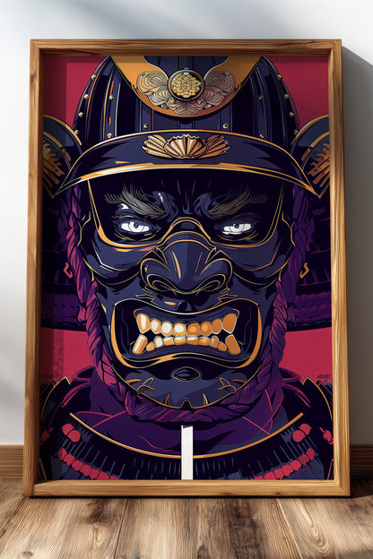 Fierce Guardian Oni Samurai Print - Bold Red & Navy Shogun Armor | Samurai Legacy