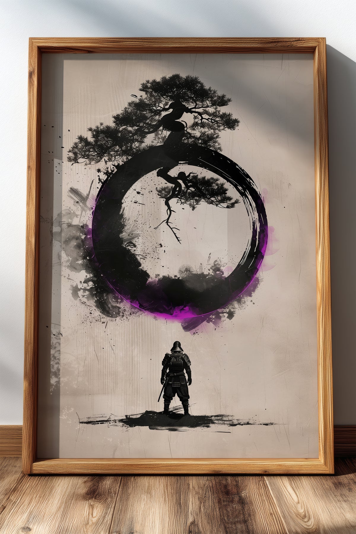 Zen Enso Circle Samurai Print - Violet Ink Pine Tree Decor | Samurai Legacy