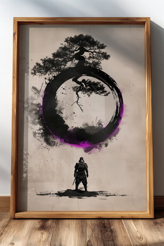 Zen Enso Circle Samurai Print - Violet Ink Pine Tree Decor | Samurai Legacy
