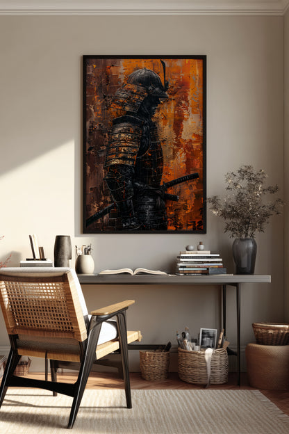 Amber Gold Samurai Print - Texture Oil Painting Poster | Samurai Legacy