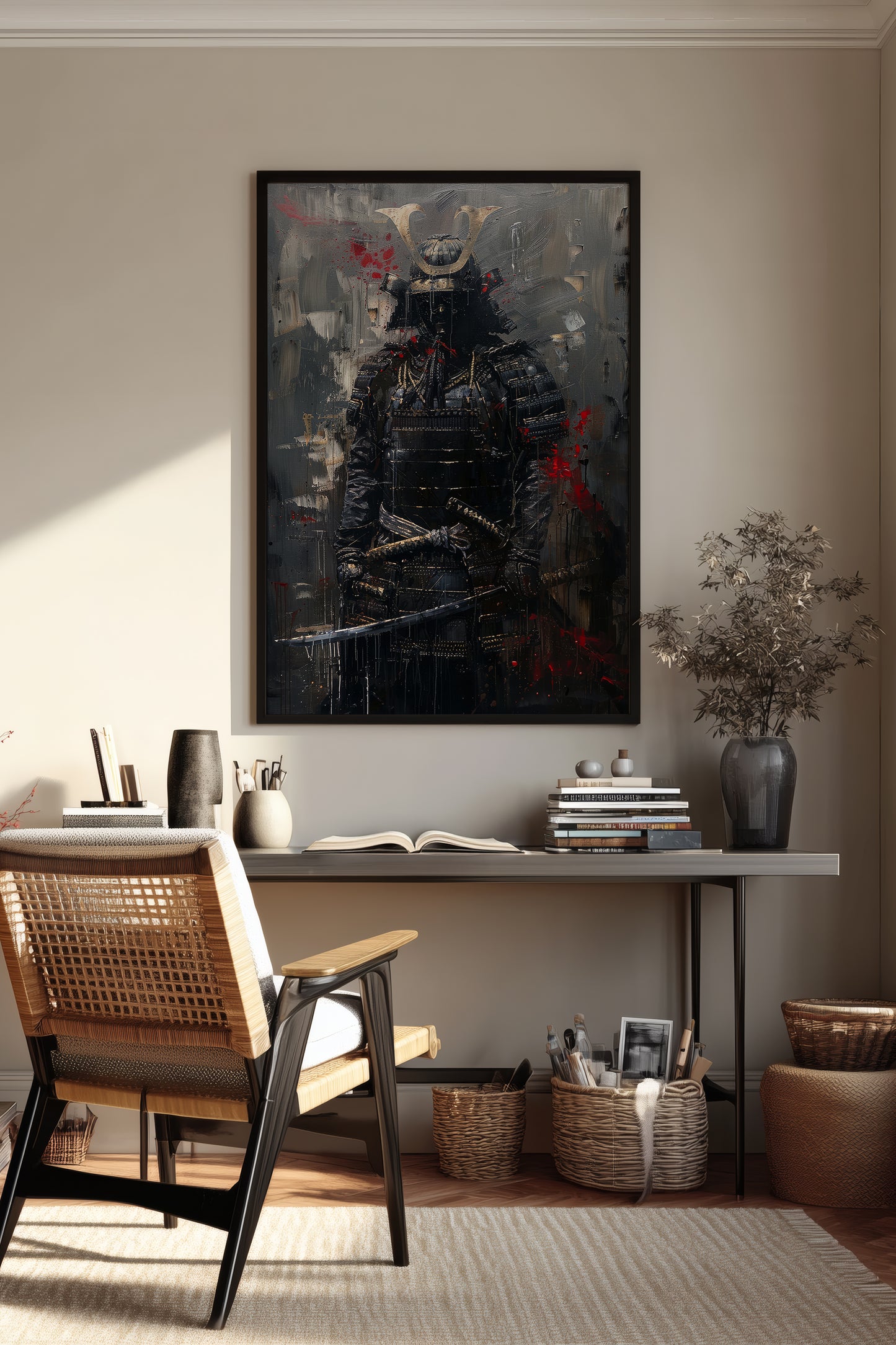 Dark Armor Samurai Katana Print - Impasto Gold Poster | Samurai Legacy