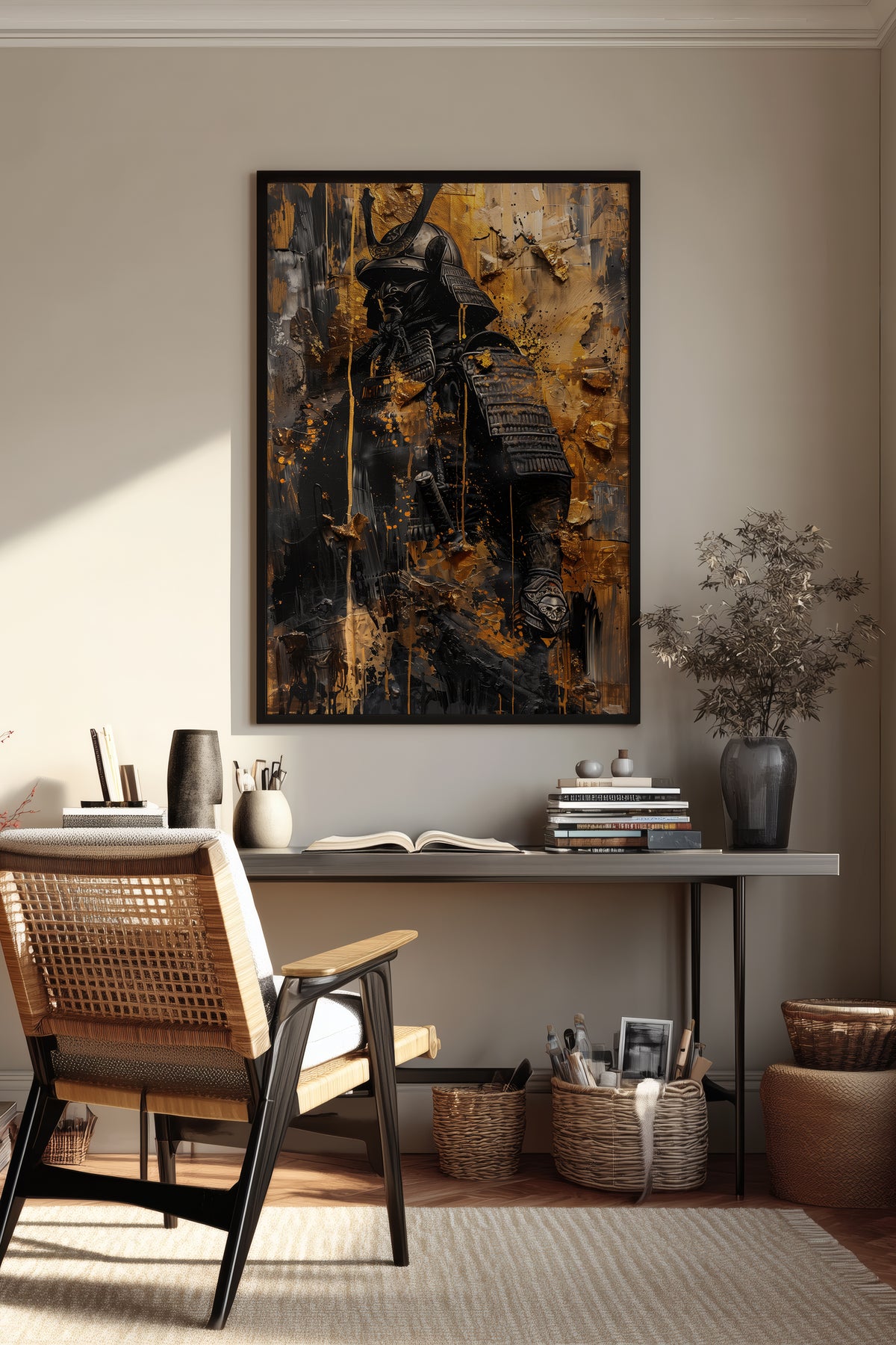 Gold Leaf Impasto Samurai Print - Obsidian Shogun Art | Samurai Legacy