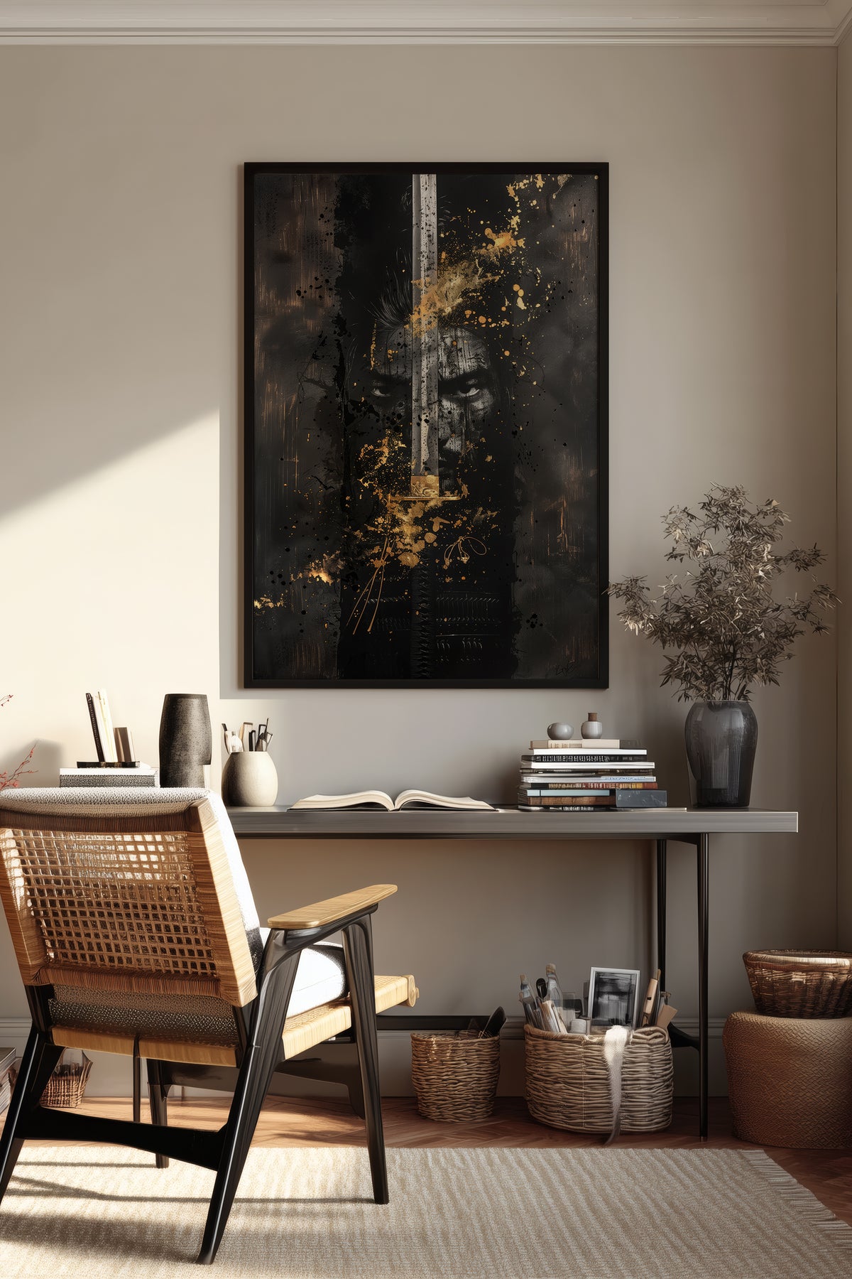 Blade Katana Samurai Face Print - Gold Splatter Art | Samurai Legacy