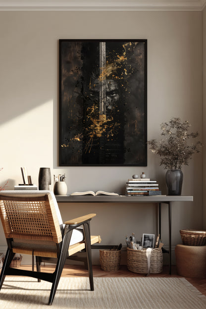 Blade Katana Samurai Face Print - Gold Splatter Art | Samurai Legacy