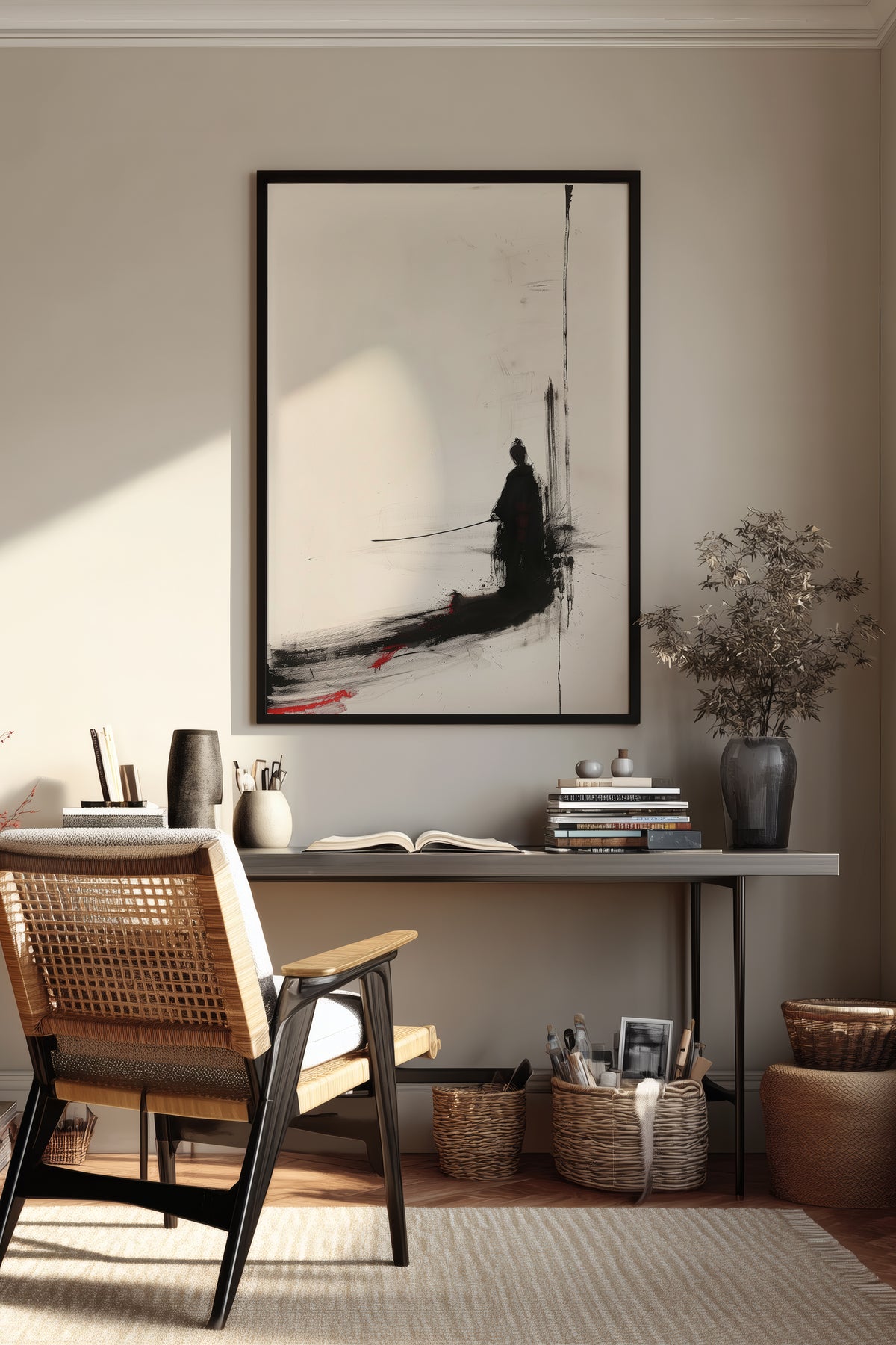 Minimalist Ink Samurai Print - Zen Solitary Art Poster | Samurai Legacy