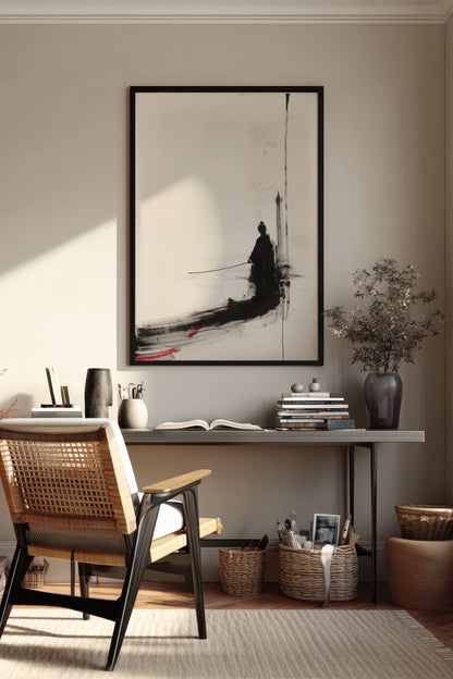 Minimalist Ink Samurai Print - Zen Solitary Art Poster | Samurai Legacy