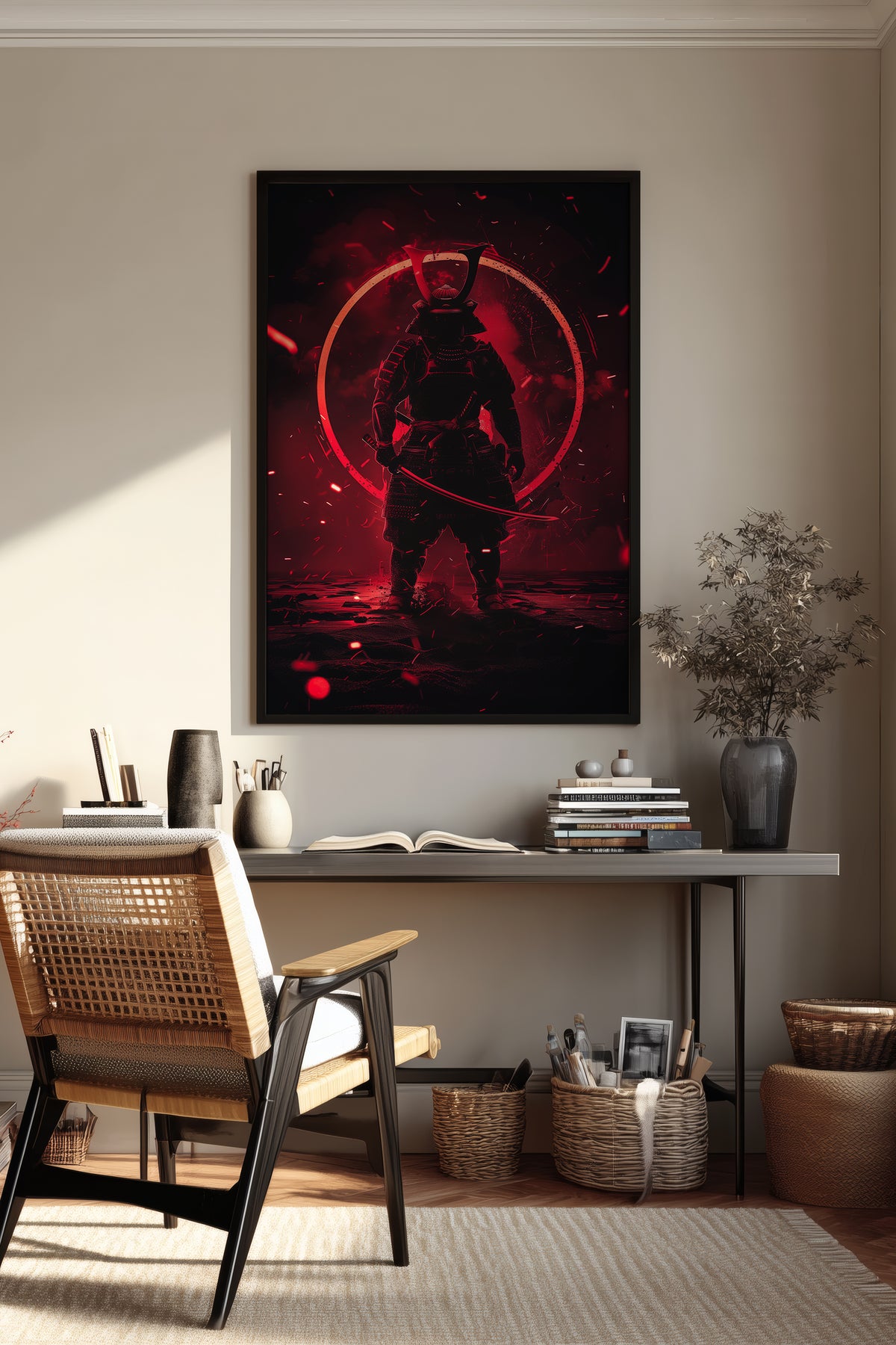 Crimson Aura Samurai Armor Print - Dark Red Art | Samurai Legacy