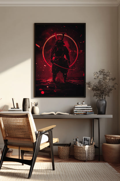 Crimson Aura Samurai Armor Print - Dark Red Art | Samurai Legacy