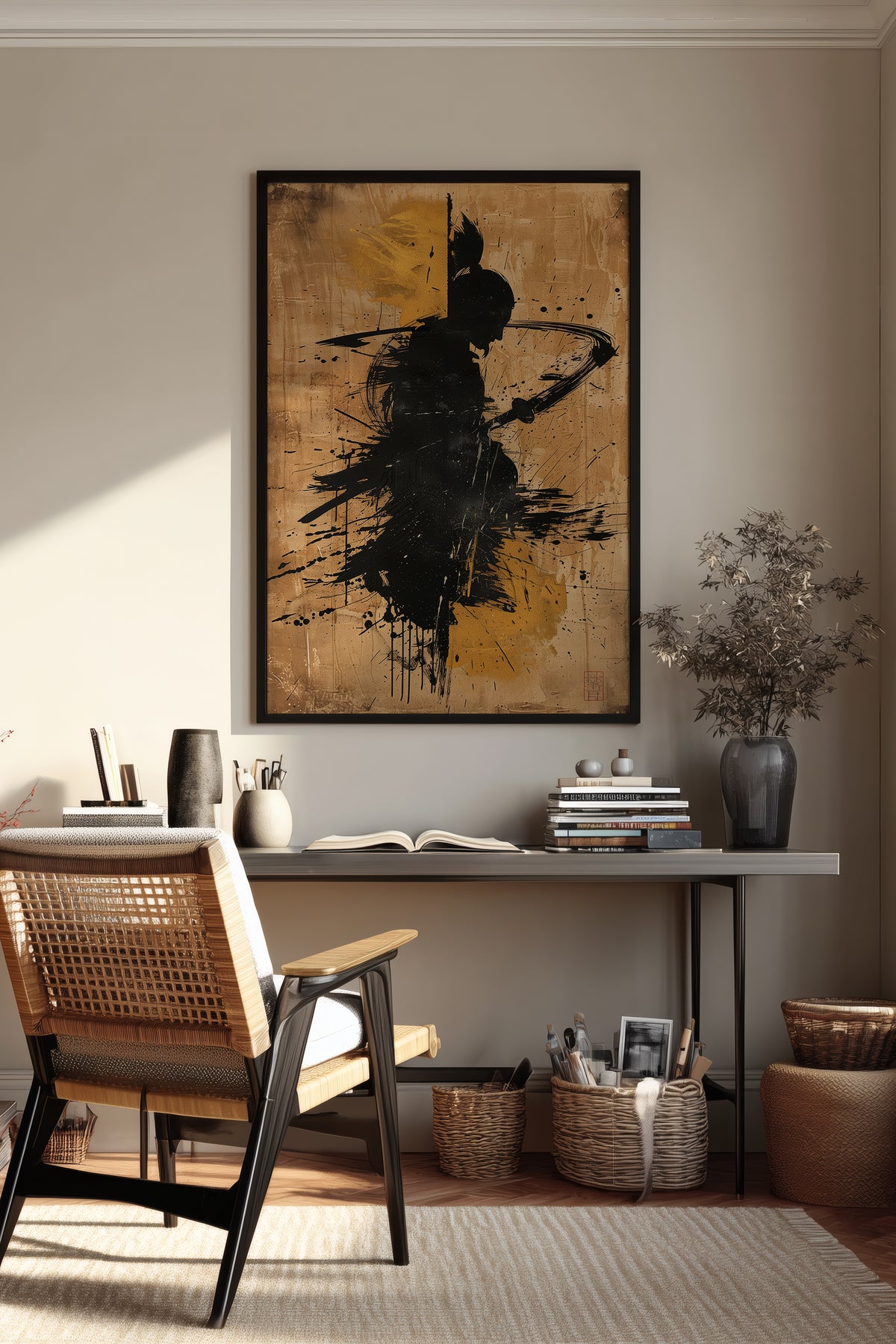 Gold Leaf Calligraphy Samurai Print - Sumi Art Poster | Samurai Legacy